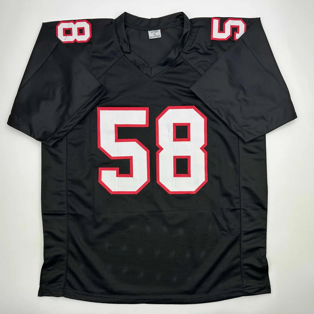 Autographed Jessie Tuggle Atlanta Black Football Jersey JSA COA | Authenticated Signed Sports Jersey | vintageantiquesgifts.com