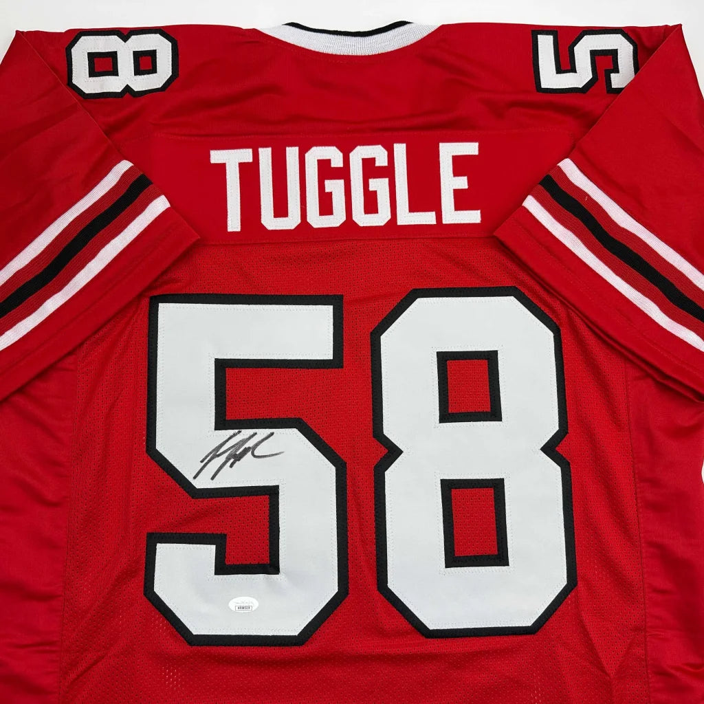 Autographed Jessie Tuggle Atlanta Red Football Jersey JSA COA | Certified Authentic Signed Memorabilia | vintageantiquesgifts.com