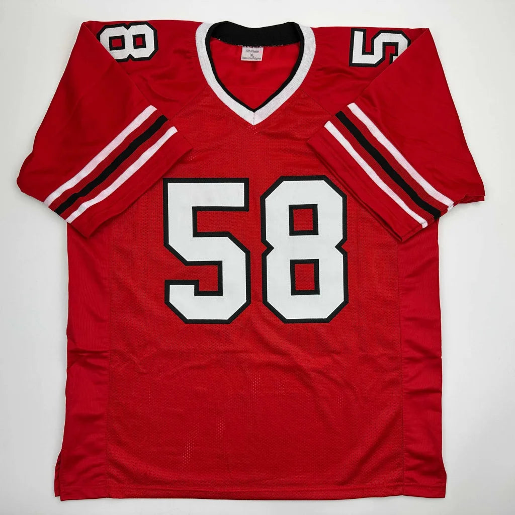 Autographed Jessie Tuggle Atlanta Red Football Jersey JSA COA | Authenticated Signed Sports Jersey | vintageantiquesgifts.com