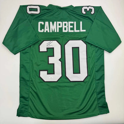 Jihaad Campbell signed custom jersey in kelly green with white black accents