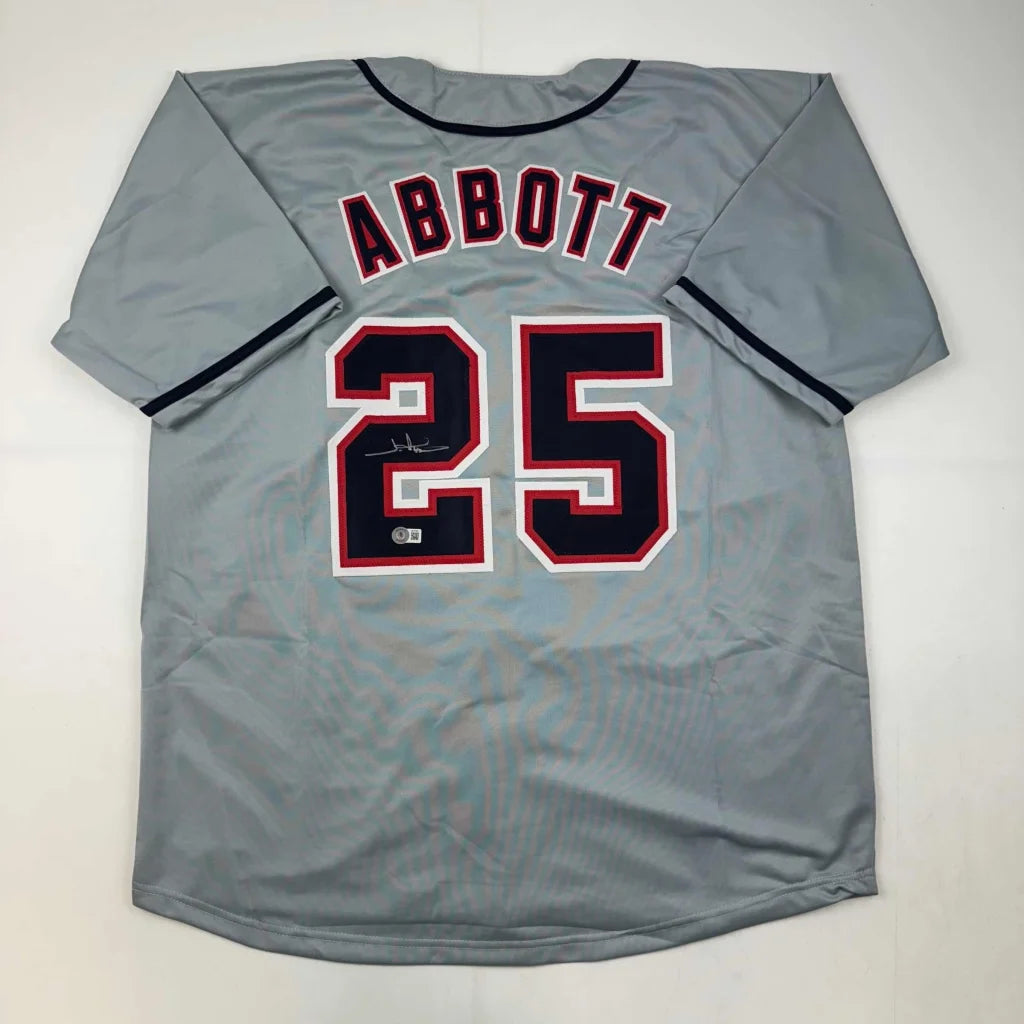 Autographed Jim Abbott California Grey Baseball Jersey Beckett BAS COA | Hall of Fame Sports Memorabilia | vintageantiquesgifts.com