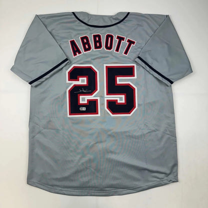 Autographed Jim Abbott California Grey Baseball Jersey Beckett BAS COA | Hall of Fame Sports Memorabilia | vintageantiquesgifts.com