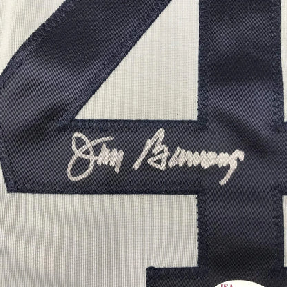 Autographed Jim Bunning custom jersey back with number 4, JSA COA