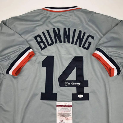 Autographed Jim Bunning gray custom jersey back, number 14, Detroit professional sports