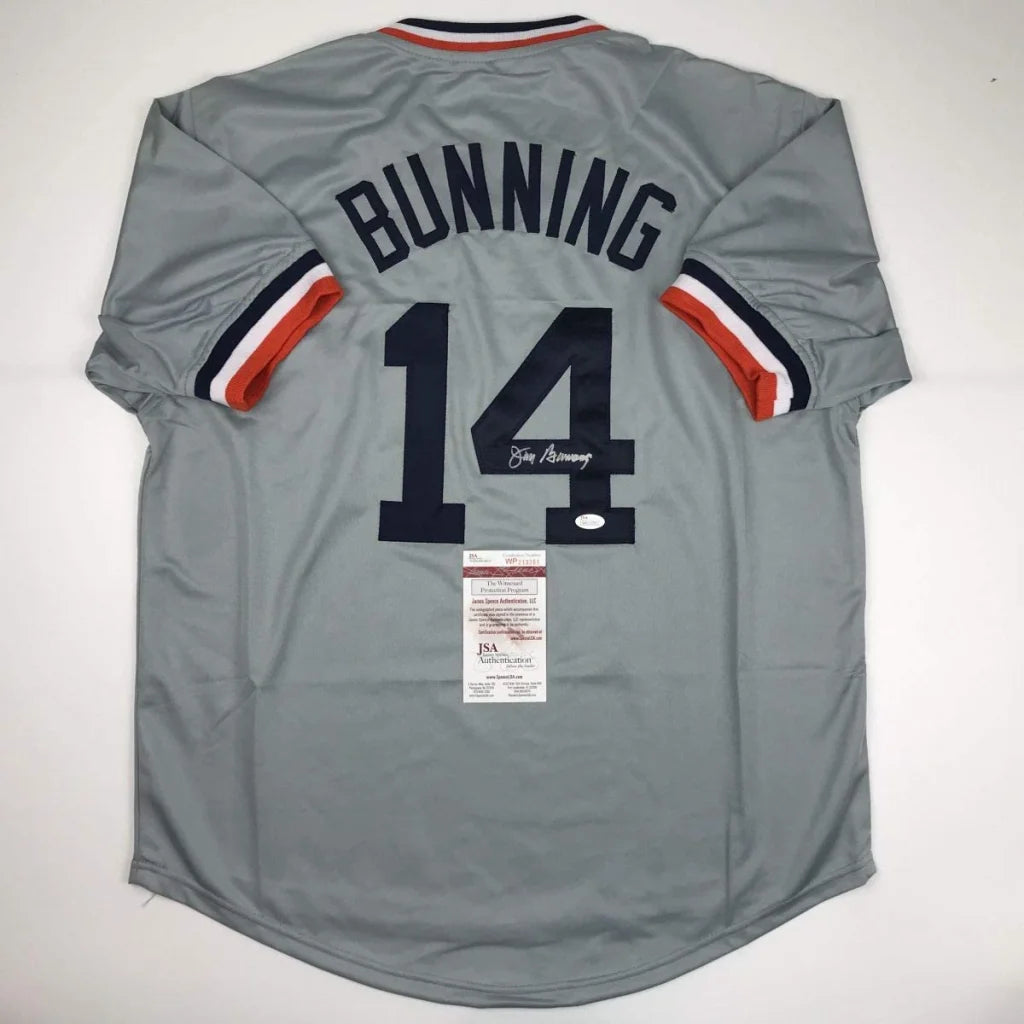 Autographed Jim Bunning gray custom jersey back, number 14, Detroit, JSA COA