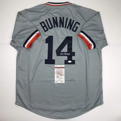 Autographed Jim Bunning gray custom jersey back, number 14, Detroit, JSA COA