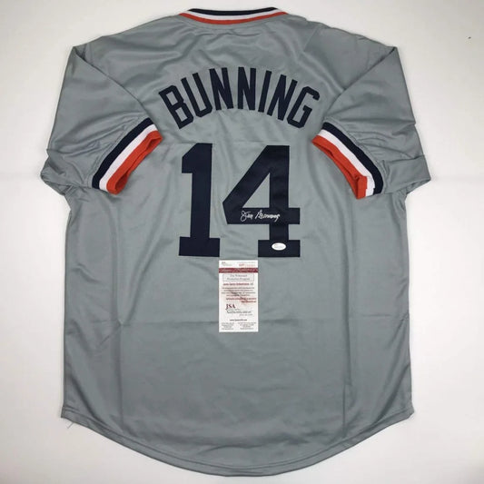 Autographed Jim Bunning gray custom jersey back, number 14, Detroit, JSA COA
