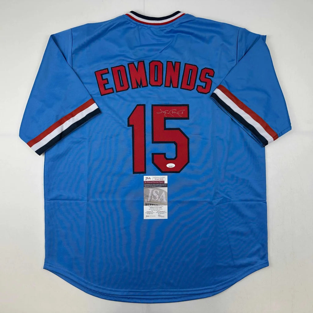 Light blue custom jersey with EDMONDS 15 signature for sports league collectibles