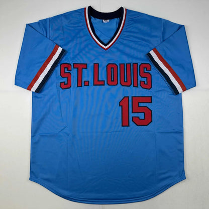 Light blue custom jersey with red, white, and blue trim for sports league fans