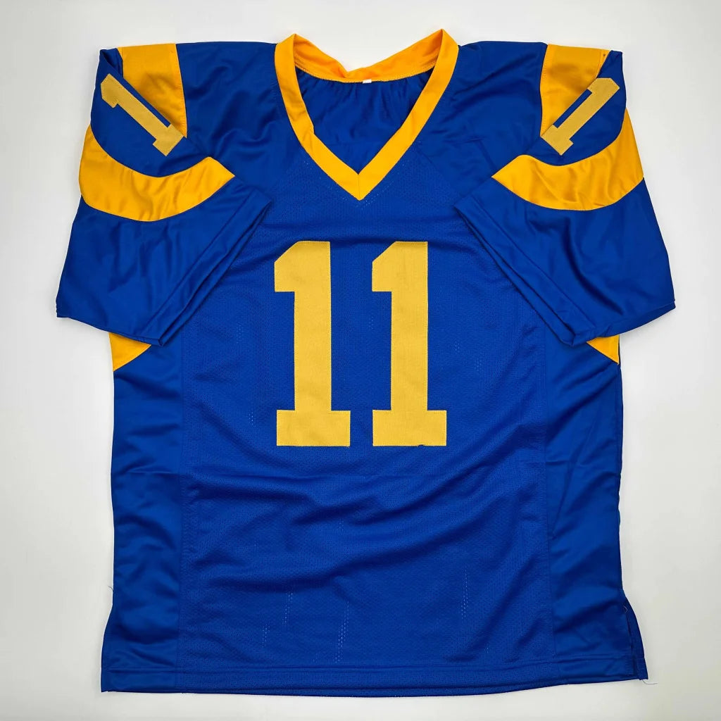 Autographed Jim Everett 2x Passing TD Leader Los Angeles LA Blue Football Jersey Beckett BAS COA | Authenticated Signed Sports Jersey | vintageantiquesgifts.com