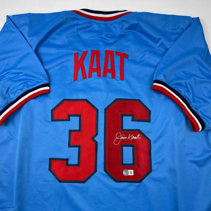 Autographed Jim Kaat Minnesota Light Blue Baseball Jersey Beckett BAS COA | Certified Authentic Signed Memorabilia | vintageantiquesgifts.com