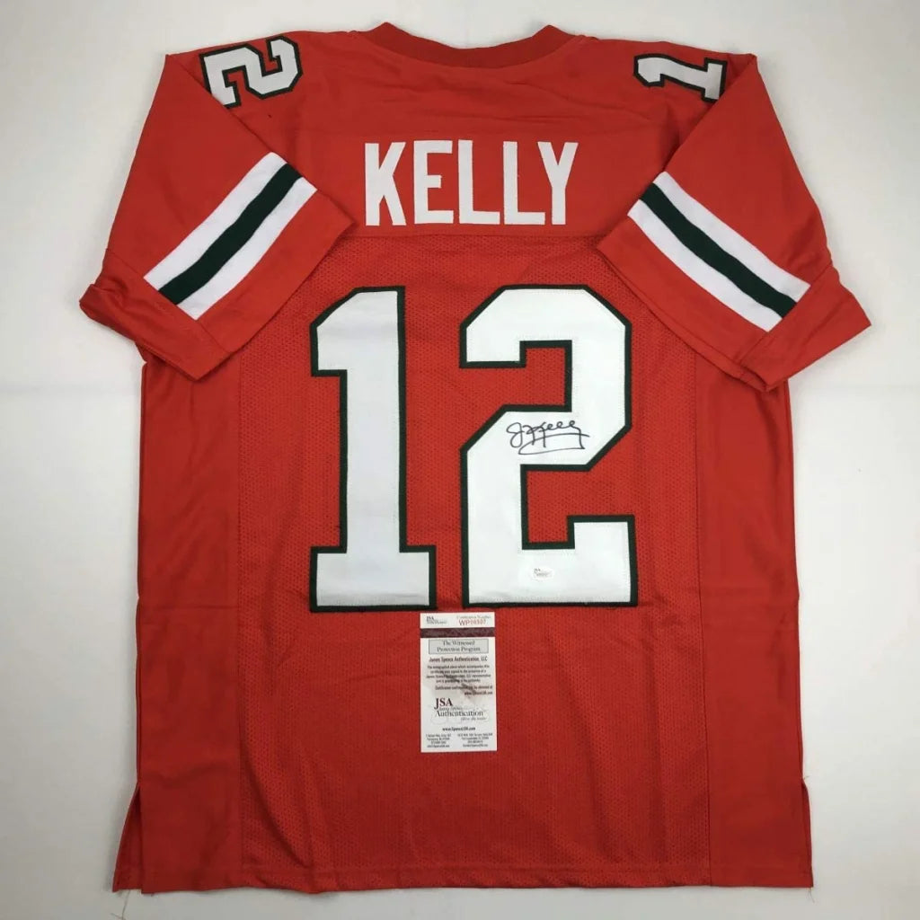 Red professional sports league custom jersey with Kelly 12 autograph and authentication tags