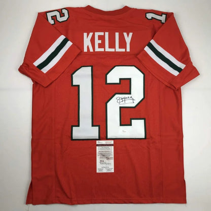 Red professional sports league custom jersey with Kelly 12 autograph and authentication tags