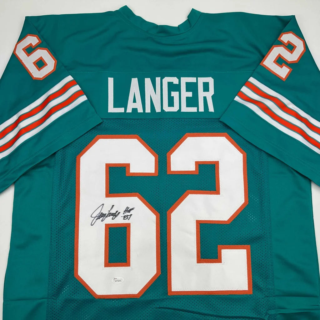 Teal custom jersey with signed number 62 from Bob Griese in professional sports league