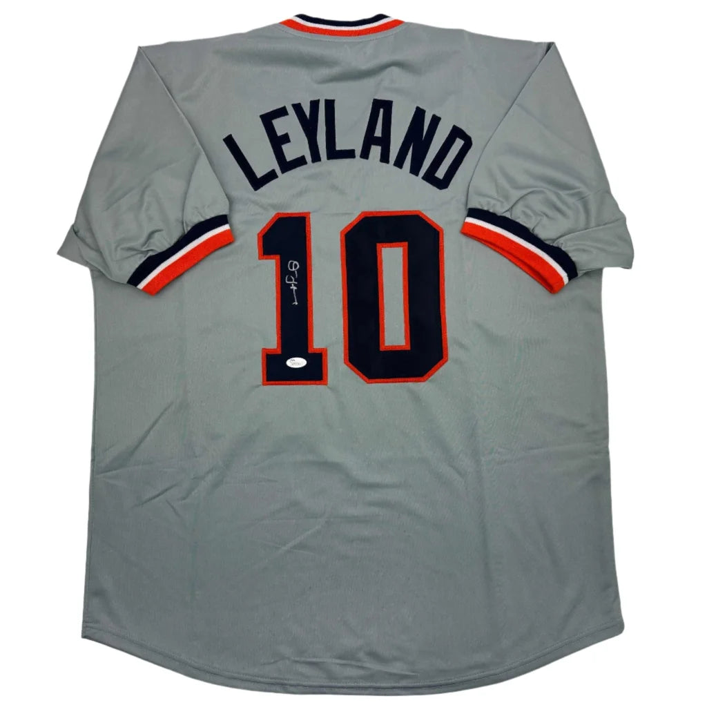 Autographed Jim Leyland Detroit Grey Baseball Jersey JSA COA | Hall of Fame Sports Memorabilia | vintageantiquesgifts.com