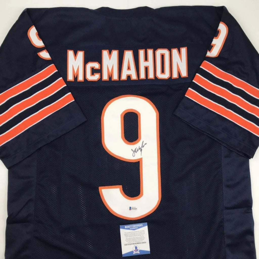 Signed Chicago Bears custom jersey with McMahon and number 9 from professional sports league