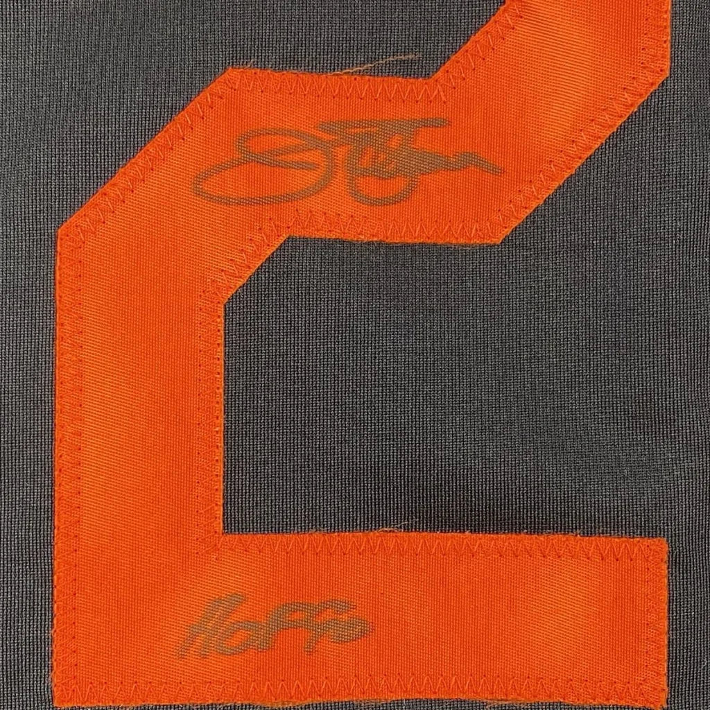 Bright orange C patch on Jim Palmer autographed Baltimore custom jersey