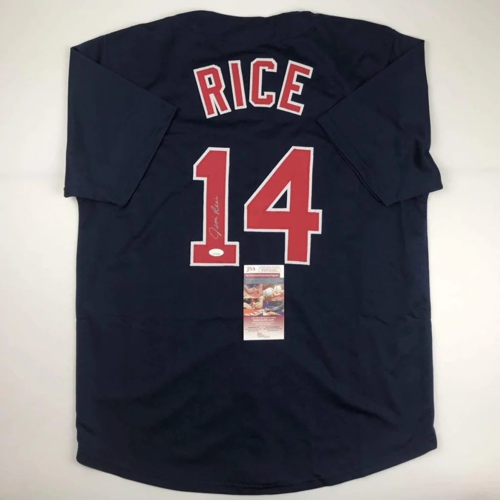 Autographed Jim Rice navy blue Boston jersey with red 14, JSA COA