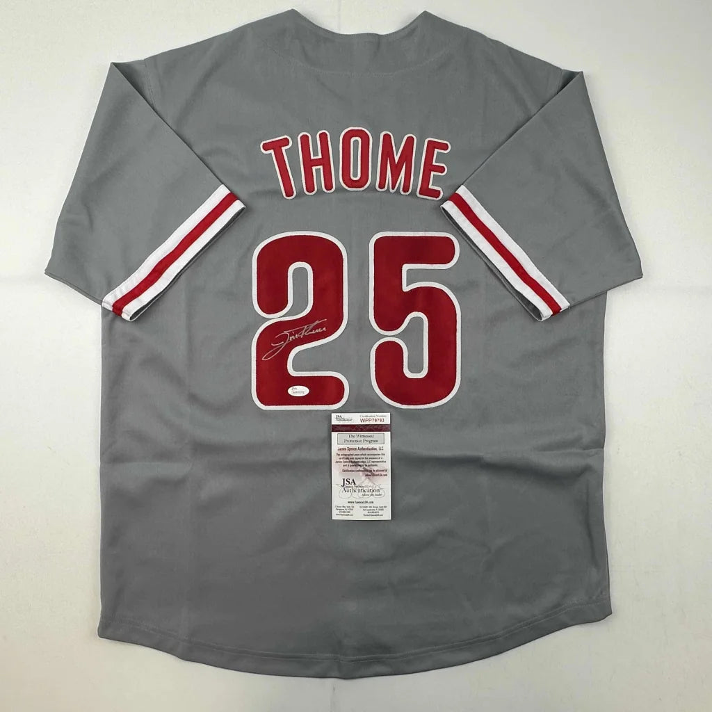 Autographed Jim Thome Philadelphia Grey Baseball Jersey JSA COA | Hall of Fame Sports Memorabilia | vintageantiquesgifts.com