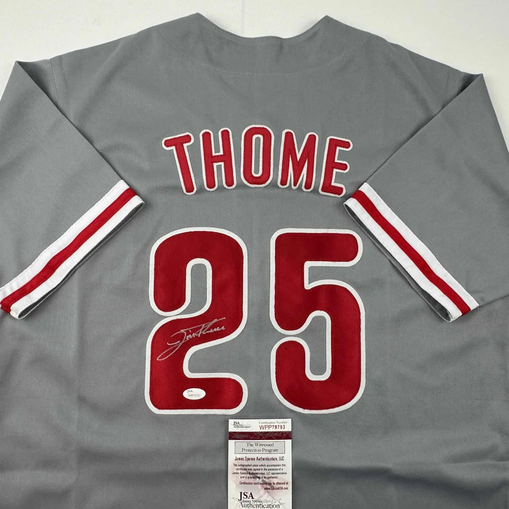 Autographed Jim Thome Philadelphia Grey Baseball Jersey JSA COA | Certified Authentic Signed Memorabilia | vintageantiquesgifts.com