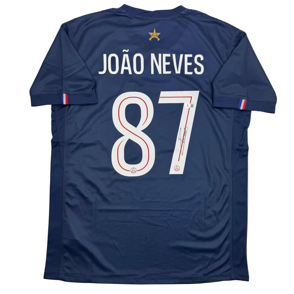 Autographed Joao Neves PSG Paris Saint Germain Blue Soccer Futbol Jersey Beckett BAS COA | Hall of Fame Sports Memorabilia | vintageantiquesgifts.com