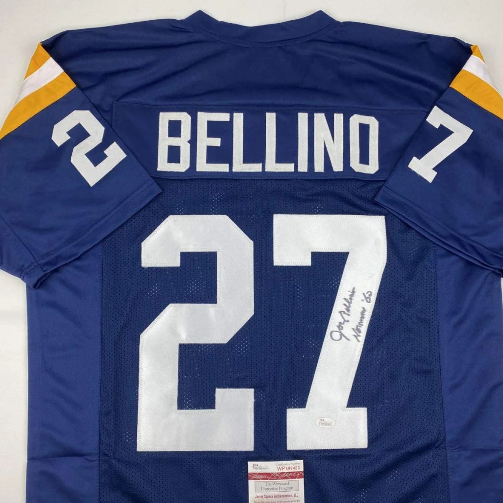 Blue Joe Bellino Heisman winning custom jersey with autograph for professional sports fans