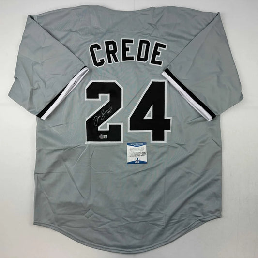 Autographed Joe Crede Chicago Grey Baseball Jersey Beckett BAS COA | Hall of Fame Sports Memorabilia | vintageantiquesgifts.com