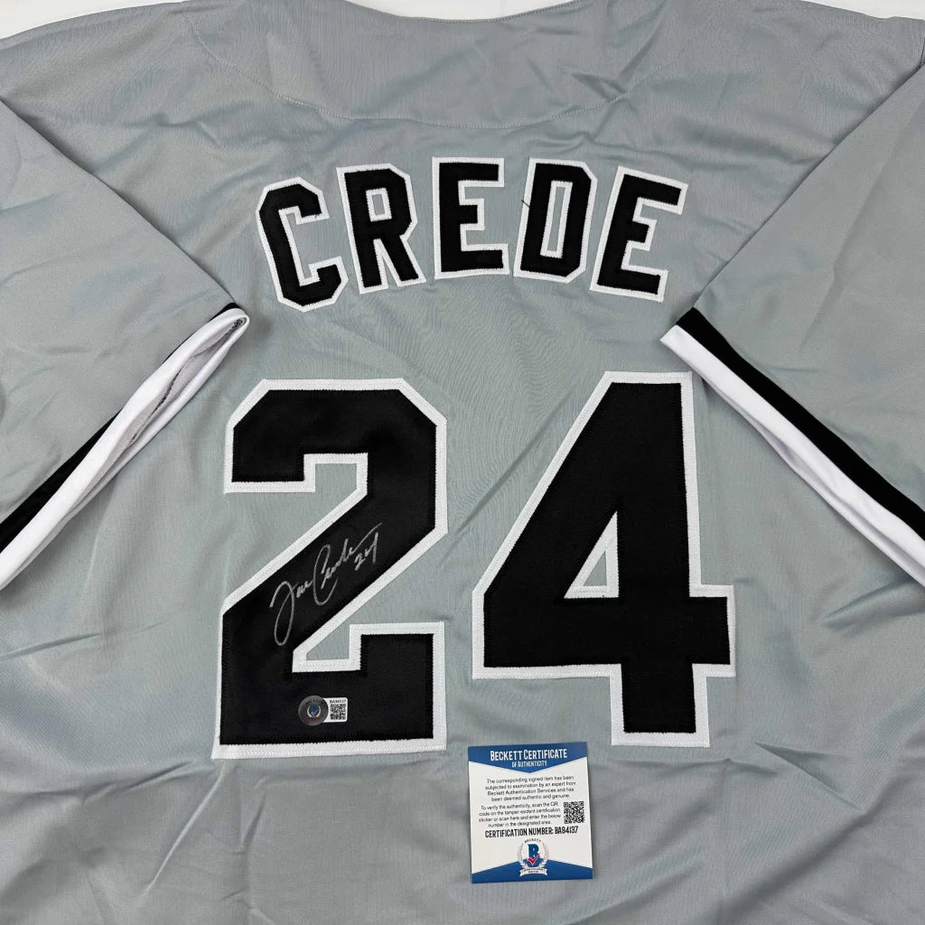 Autographed Joe Crede gray Chicago baseball jersey, number 24, Beckett COA
