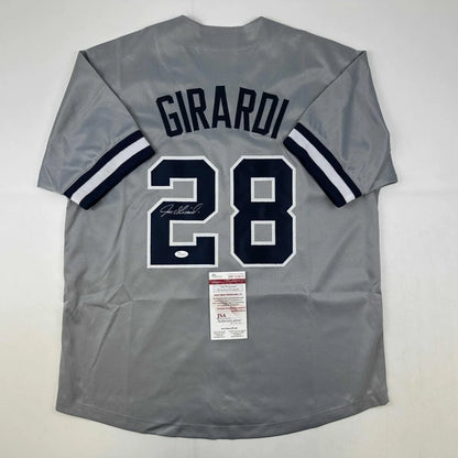 Autographed Joe Girardi gray custom jersey with name and number 28