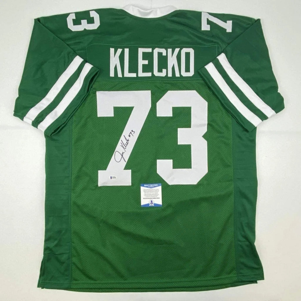 Autographed Joe Klecko New York Green Football Jersey Beckett BAS COA | Hall of Fame Sports Memorabilia | vintageantiquesgifts.com