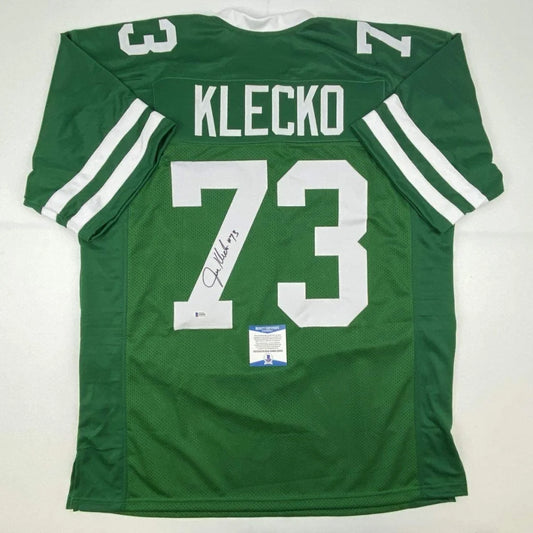 Autographed Joe Klecko New York Green Football Jersey Beckett BAS COA | Hall of Fame Sports Memorabilia | vintageantiquesgifts.com