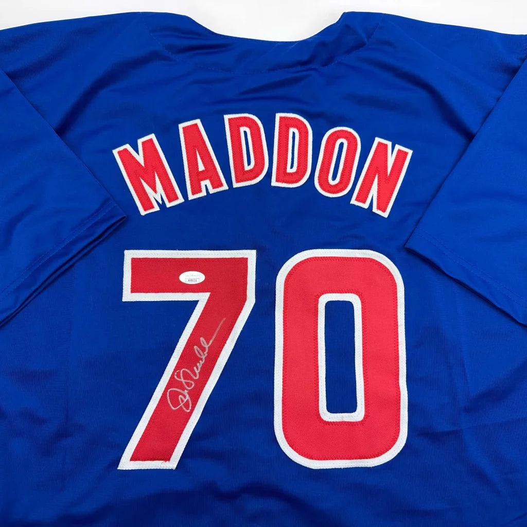 Autographed Joe Maddon custom Chicago Blue baseball jersey with number 70, JSA COA