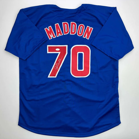 Autographed Joe Maddon custom Chicago Blue baseball jersey with number 70