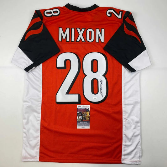 Back of autographed Joe Mixon Bengals custom jersey number 28 JSA COA