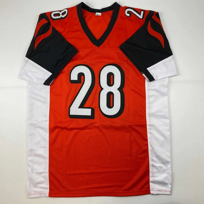 Autographed Joe Mixon orange V-neck custom jersey number 28, JSA COA