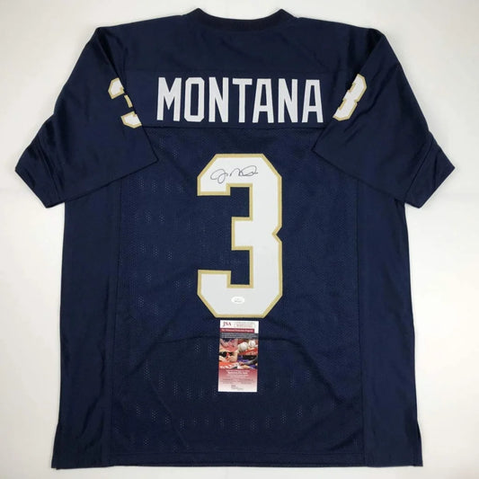 Navy blue custom Montana jersey from Professional Sports League with autograph and PSA sticker