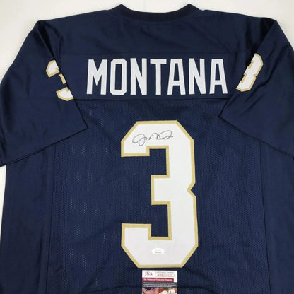 Blue custom sports jersey from Professional Sports League with Montana and autograph