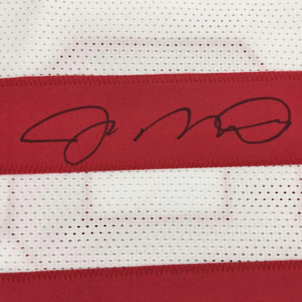 Autographed Joe Montana San Francisco 49ers white custom jersey with red stripes