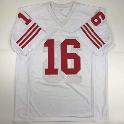 Autographed Joe Montana white custom jersey with red 16, San Francisco professional sports league
