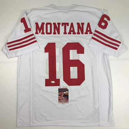 Autographed Joe Montana white custom jersey with red 16, San Francisco NFL