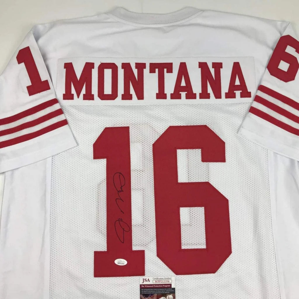Autographed Joe Montana white custom jersey, number 16, San Francisco 49ers