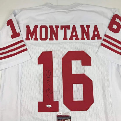 Autographed Joe Montana white custom jersey, number 16, San Francisco 49ers
