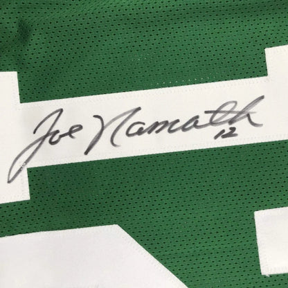 Green mesh custom football jersey with white label signed joe namath 12 from professional sports league with jsa coa