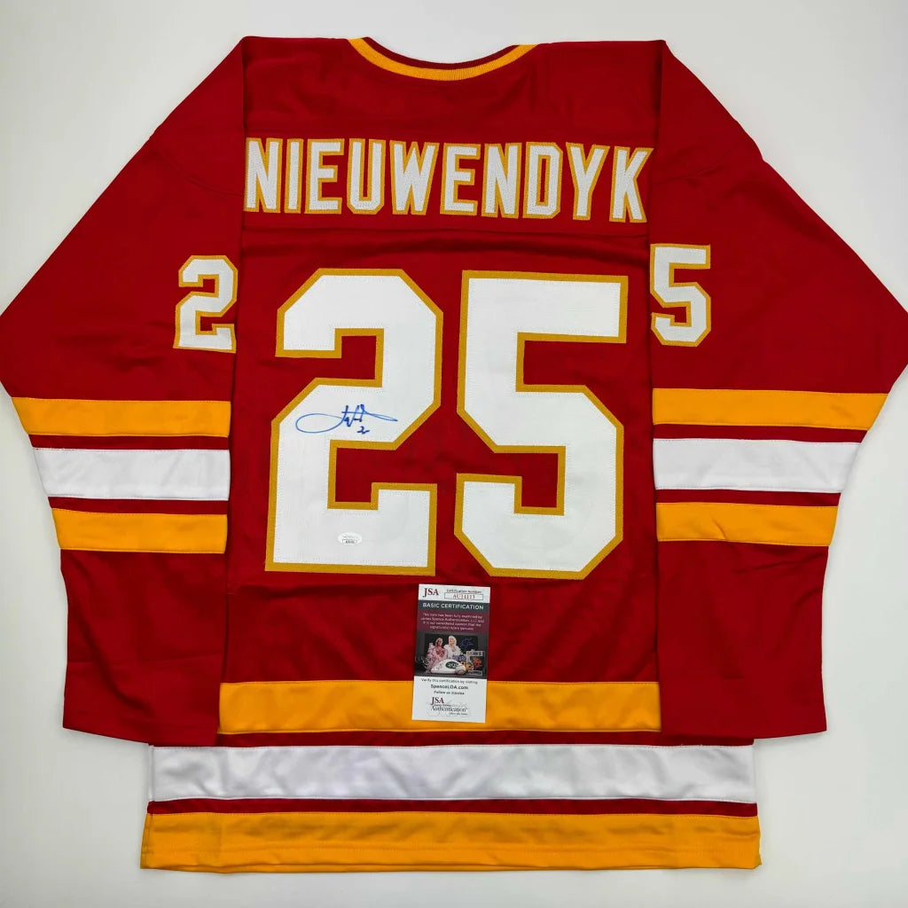 Autographed Joe Nieuwendyk Calgary Red Hockey Jersey JSA COA | Hall of Fame Sports Memorabilia | vintageantiquesgifts.com