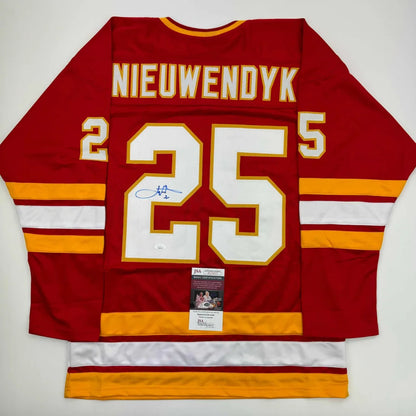 Autographed Joe Nieuwendyk Calgary Red Hockey Jersey JSA COA | Hall of Fame Sports Memorabilia | vintageantiquesgifts.com