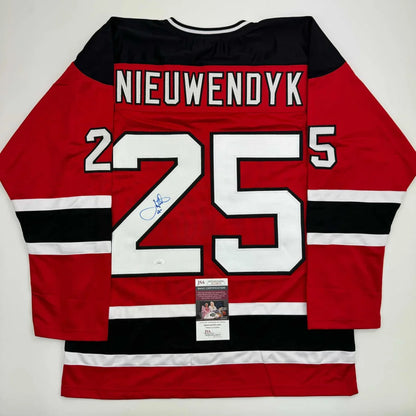 Autographed Joe Nieuwendyk New Jersey Red Hockey Jersey JSA COA | Hall of Fame Sports Memorabilia | vintageantiquesgifts.com