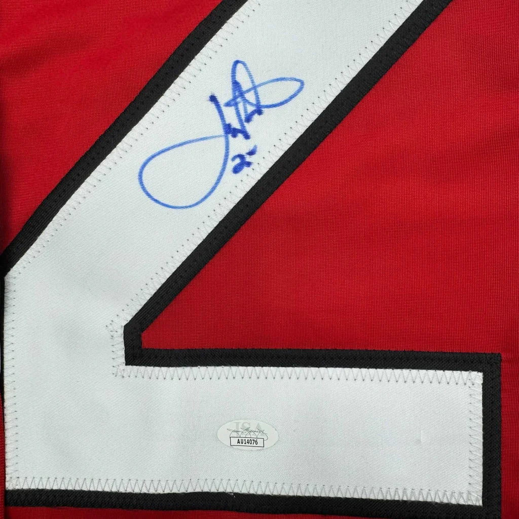 Autographed Joe Nieuwendyk New Jersey Red Hockey Jersey JSA COA | Authenticated Signed Sports Jersey | vintageantiquesgifts.com