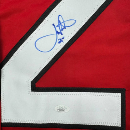 Autographed Joe Nieuwendyk New Jersey Red Hockey Jersey JSA COA | Authenticated Signed Sports Jersey | vintageantiquesgifts.com