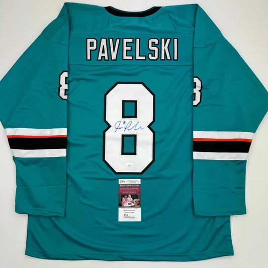 Autographed teal PAVELSKI custom jersey from professional sports league memorabilia