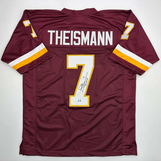 Maroon Joe Theismann custom jersey with signature, perfect for pro sports fans